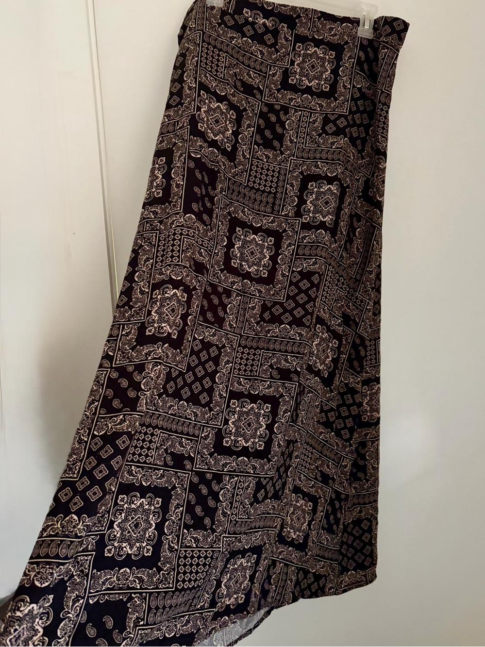 Black Bandana Print Maxi Skirt XL Boho